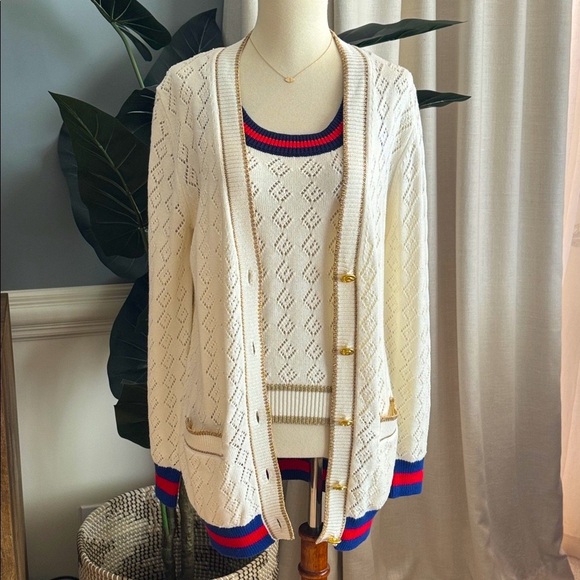 NEW Gucci Web GG Logo Cotton Cardigan Sweater - Picture 1 of 8